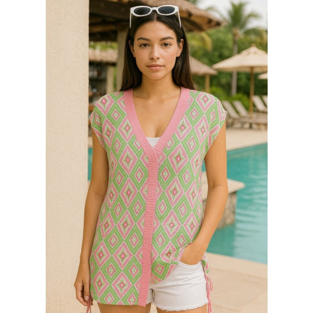 Macbeth Collection Y2K CoverUp Womens Top Sz M Resort Boho Lace Tropical Cabana